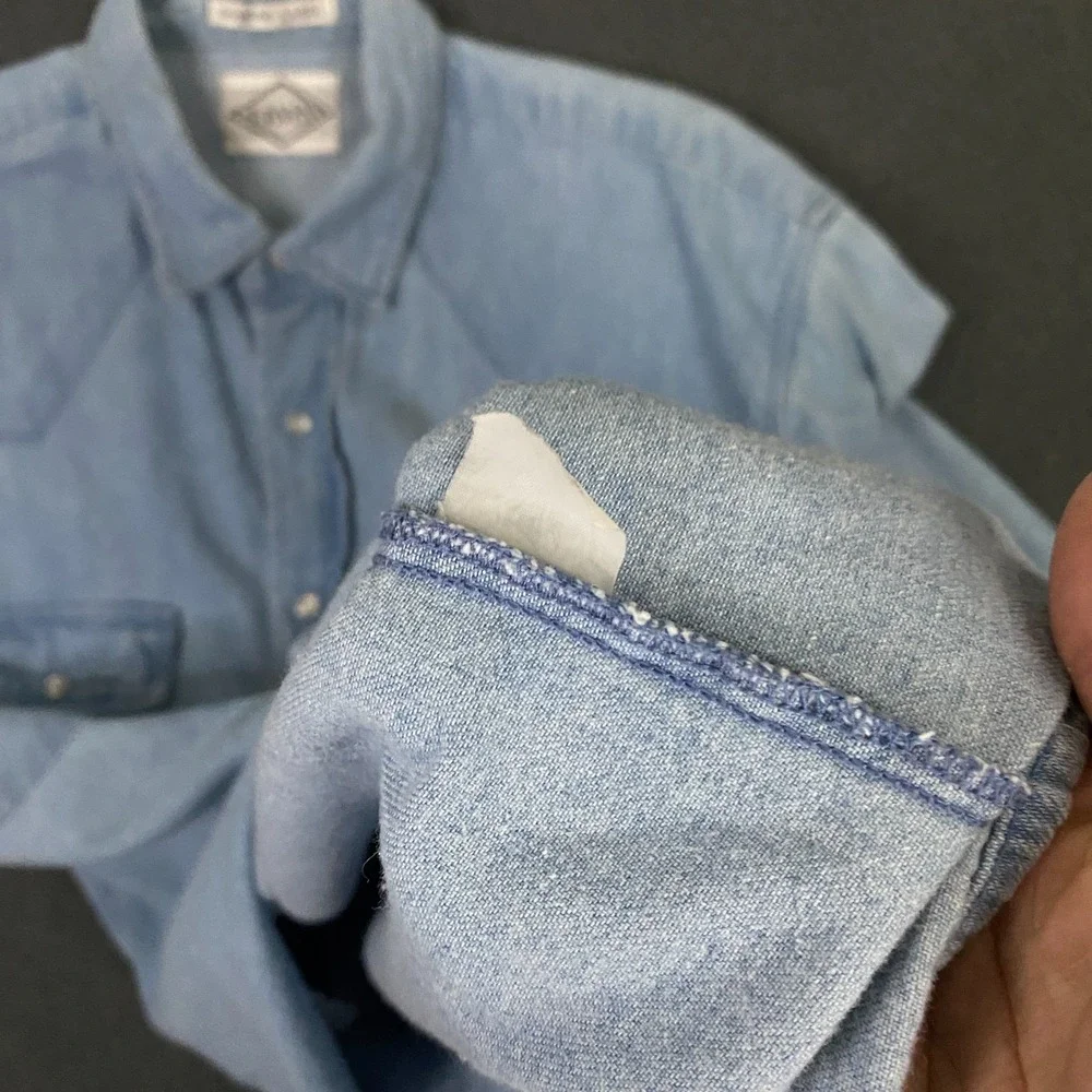 Levis Denim Western Shirt Mens Large Pearl Snap Diamond Label Blue Jean Vintage